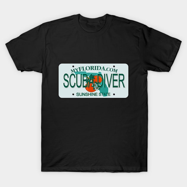 Scuba Diver Florida License Plate T-Shirt by Mel's Designs